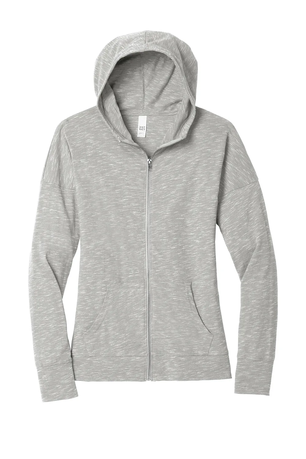 District Womens Medal Full Zip Hooded Sweatshirt Hoodie w/ Pockets - Light Grey