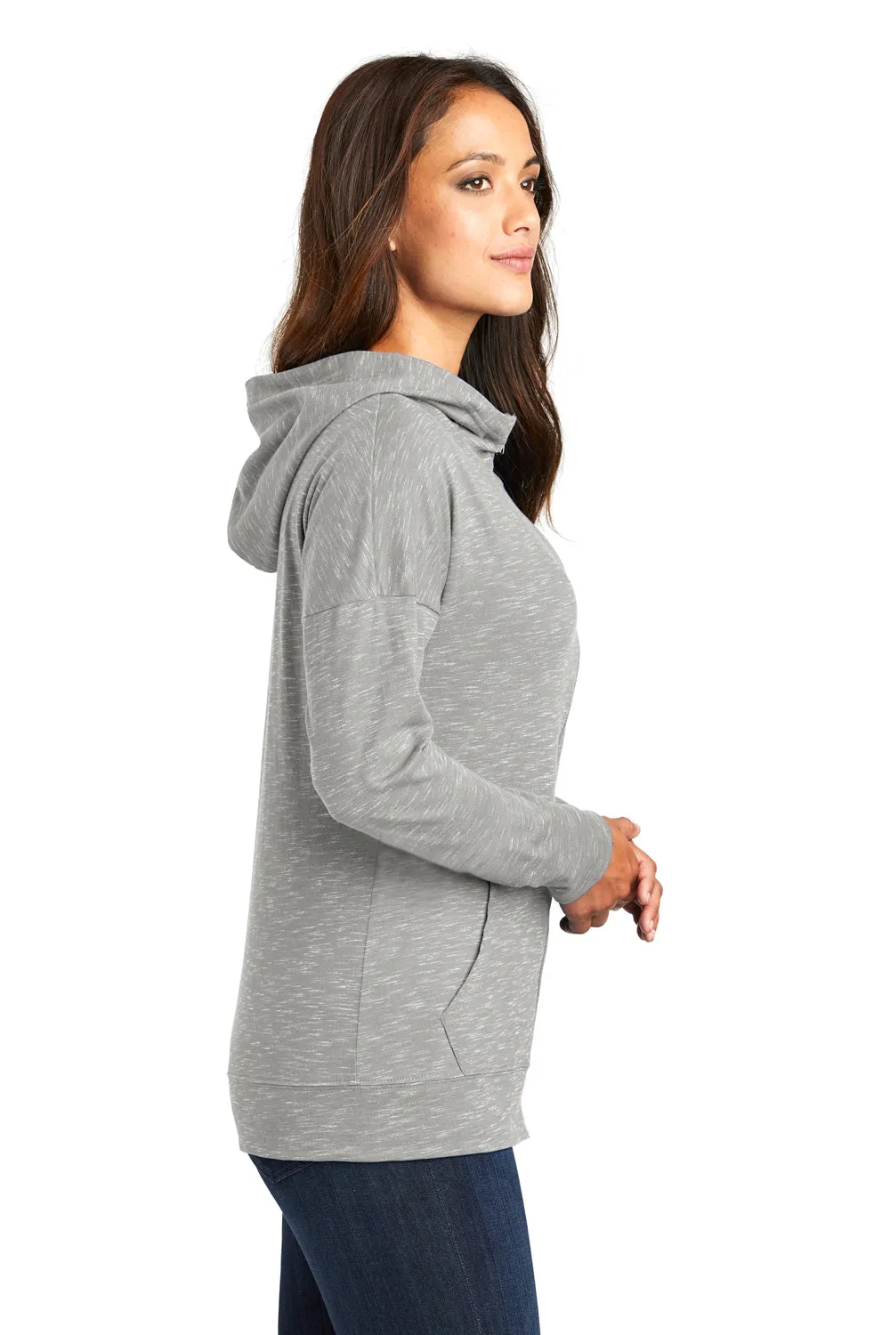 District Womens Medal Full Zip Hooded Sweatshirt Hoodie w/ Pockets - Light Grey