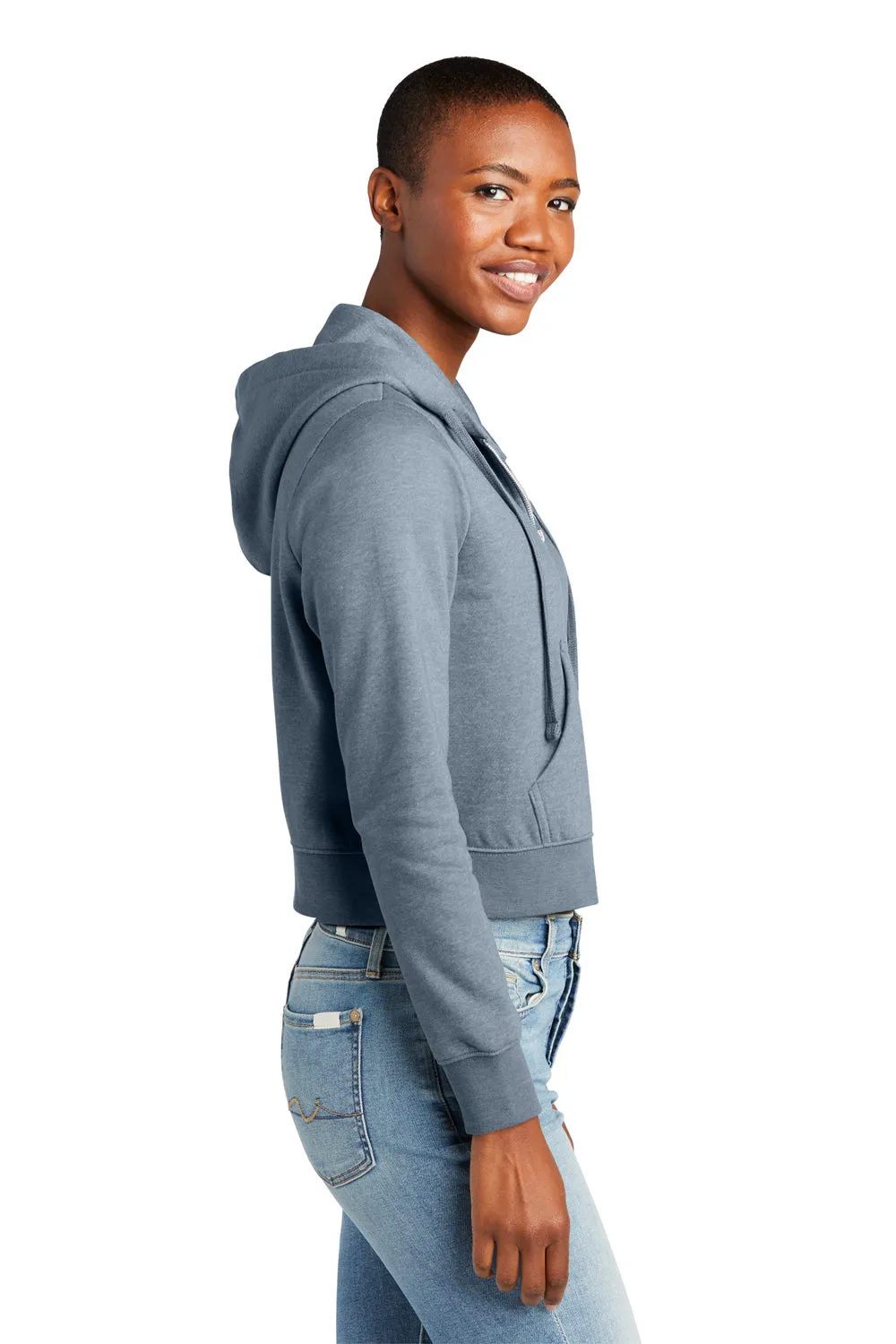 District Womens V.I.T. Fleece Full Zip Hooded Sweatshirt Hoodie w/ Pockets - Heather Flint Blue