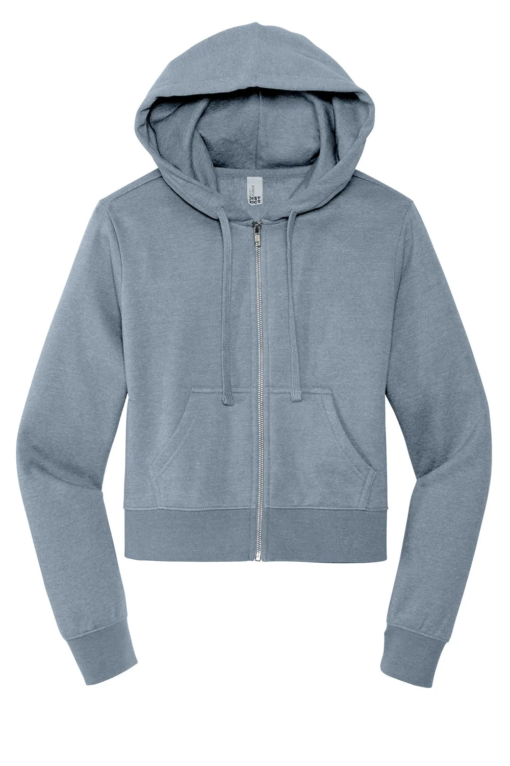 District Womens V.I.T. Fleece Full Zip Hooded Sweatshirt Hoodie w/ Pockets - Heather Flint Blue