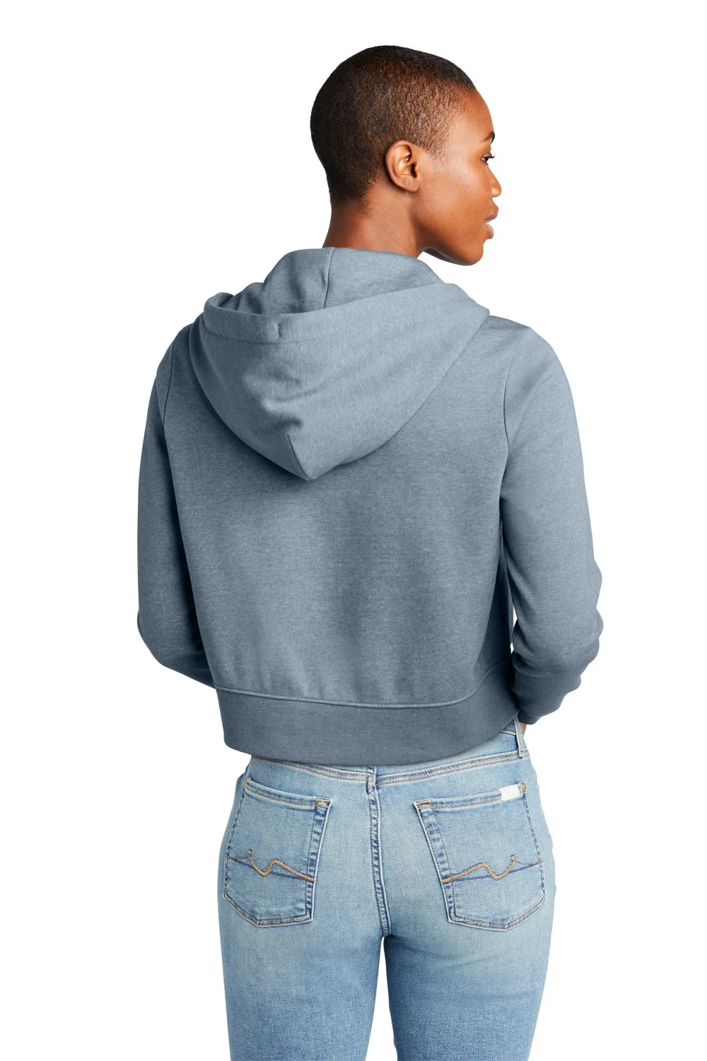 District Womens V.I.T. Fleece Full Zip Hooded Sweatshirt Hoodie w/ Pockets - Heather Flint Blue