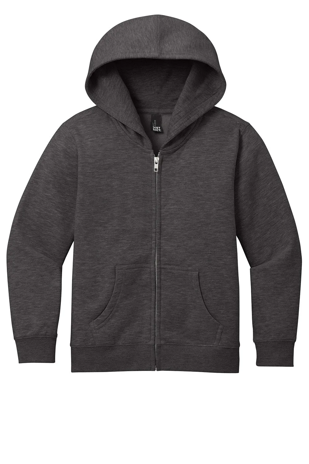 District Youth V.I.T. Fleece Full Zip Hooded Sweatshirt Hoodie w/ Pockets - Heather Charcoal Grey
