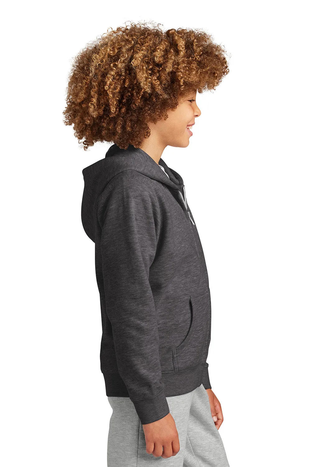 District Youth V.I.T. Fleece Full Zip Hooded Sweatshirt Hoodie w/ Pockets - Heather Charcoal Grey