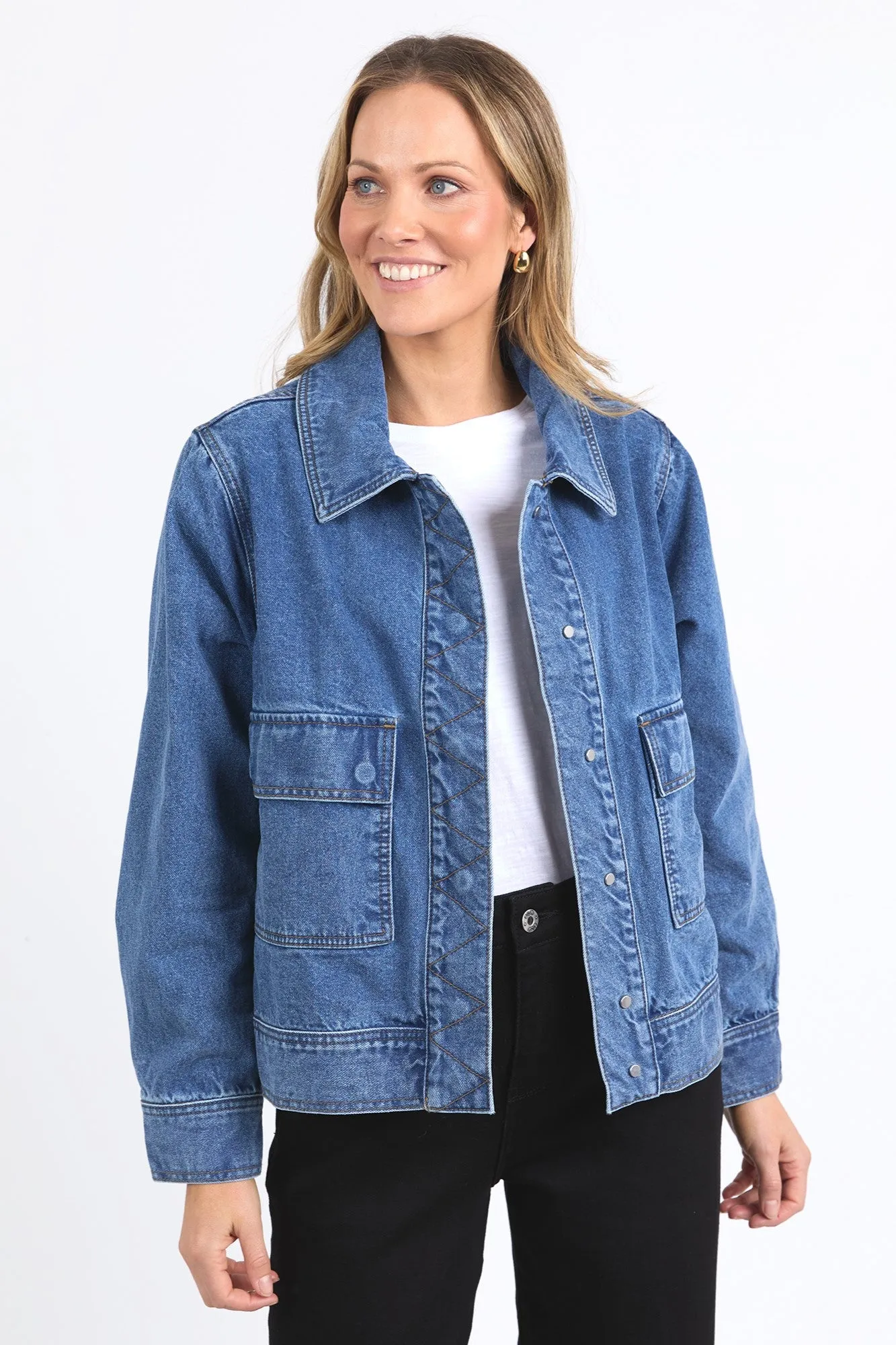 Elm Hunter Denim Jacket Mid Blue Wash