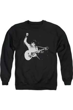 Elvis Presley Black And White Guitarman Adult Crewneck Sweatshirt