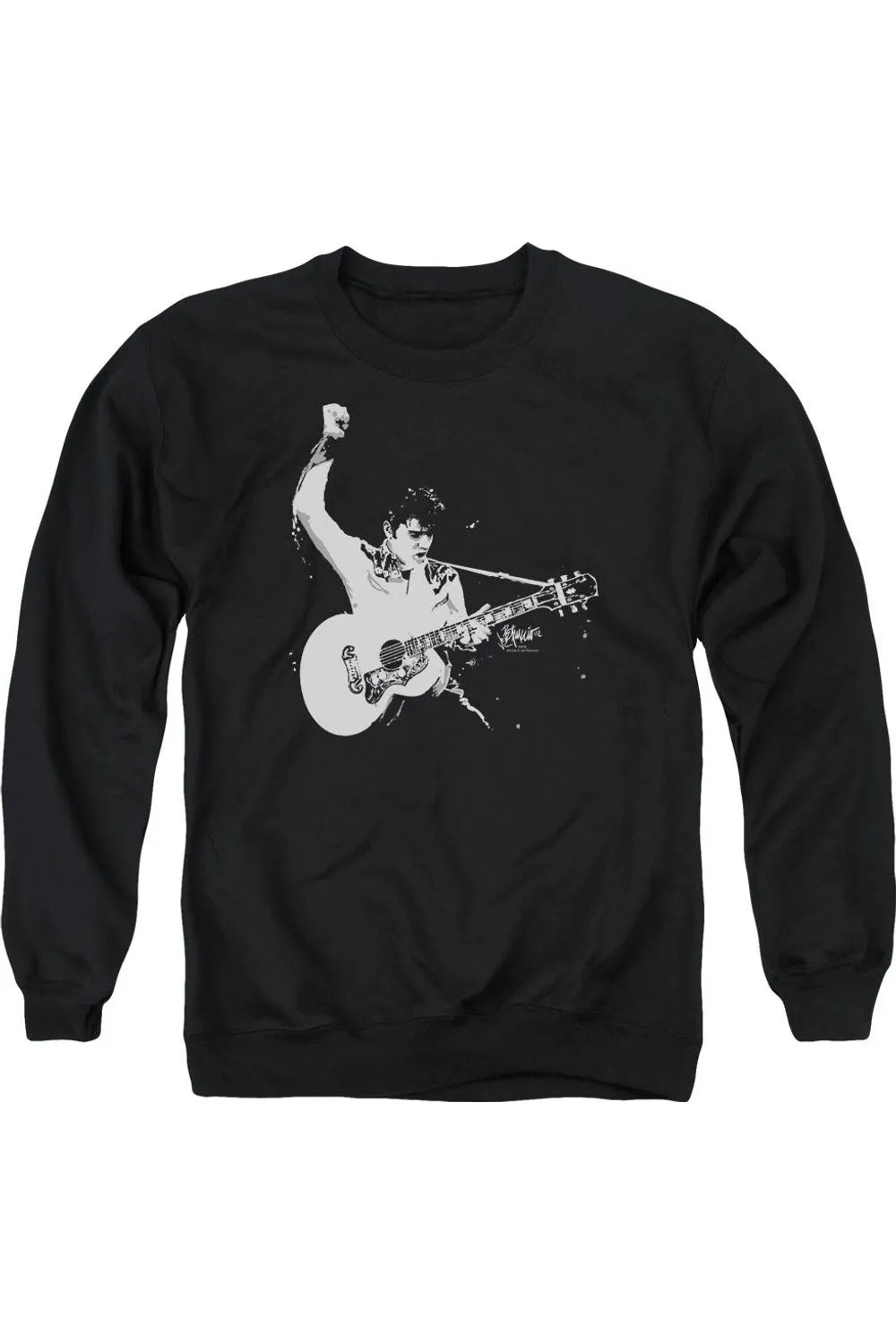Elvis Presley Black And White Guitarman Adult Crewneck Sweatshirt