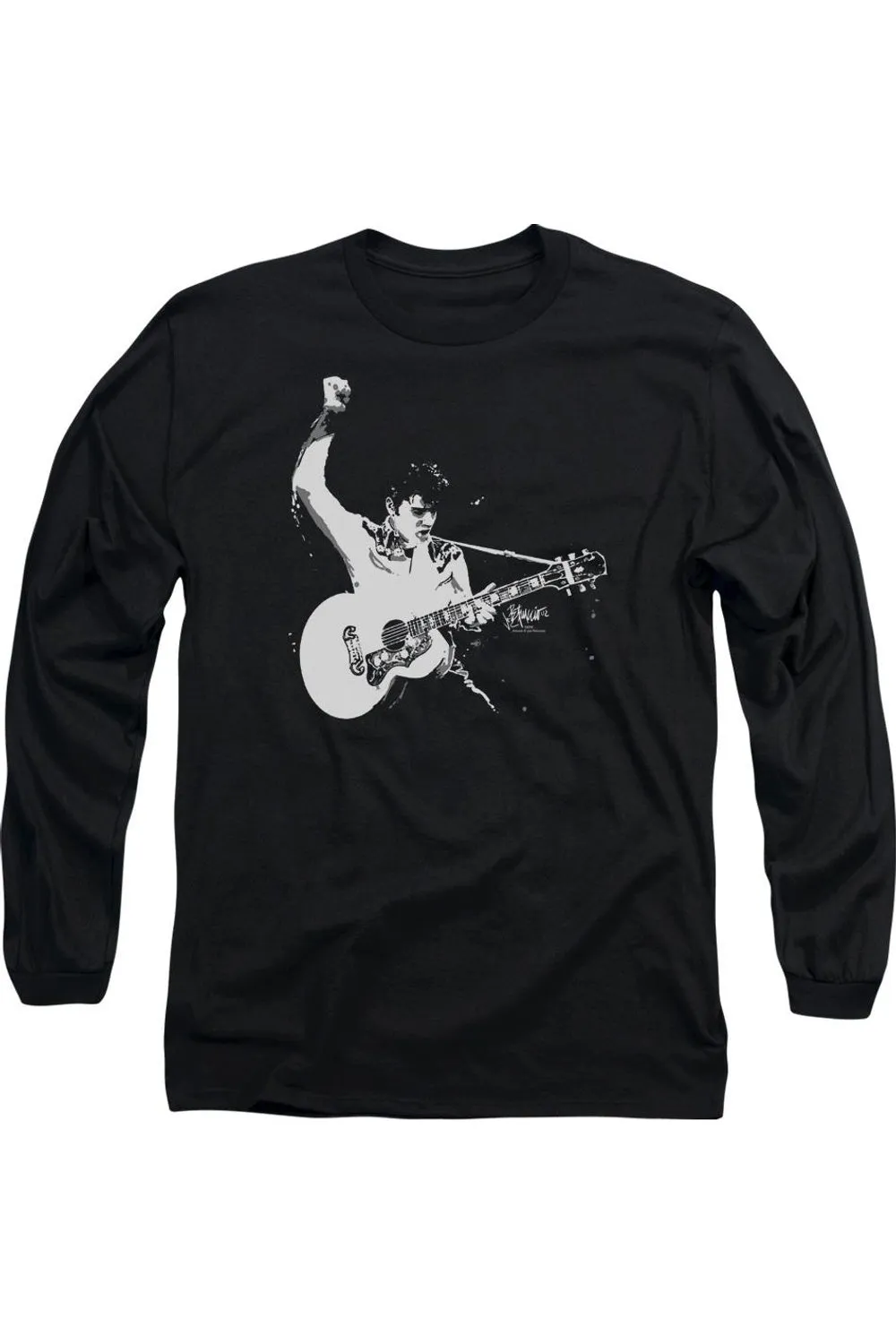 Elvis Presley Black And White Guitarman Long Sleeve Adult Tee / T-Shirt