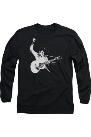 Elvis Presley Black And White Guitarman Long Sleeve Adult Tee / T-Shirt