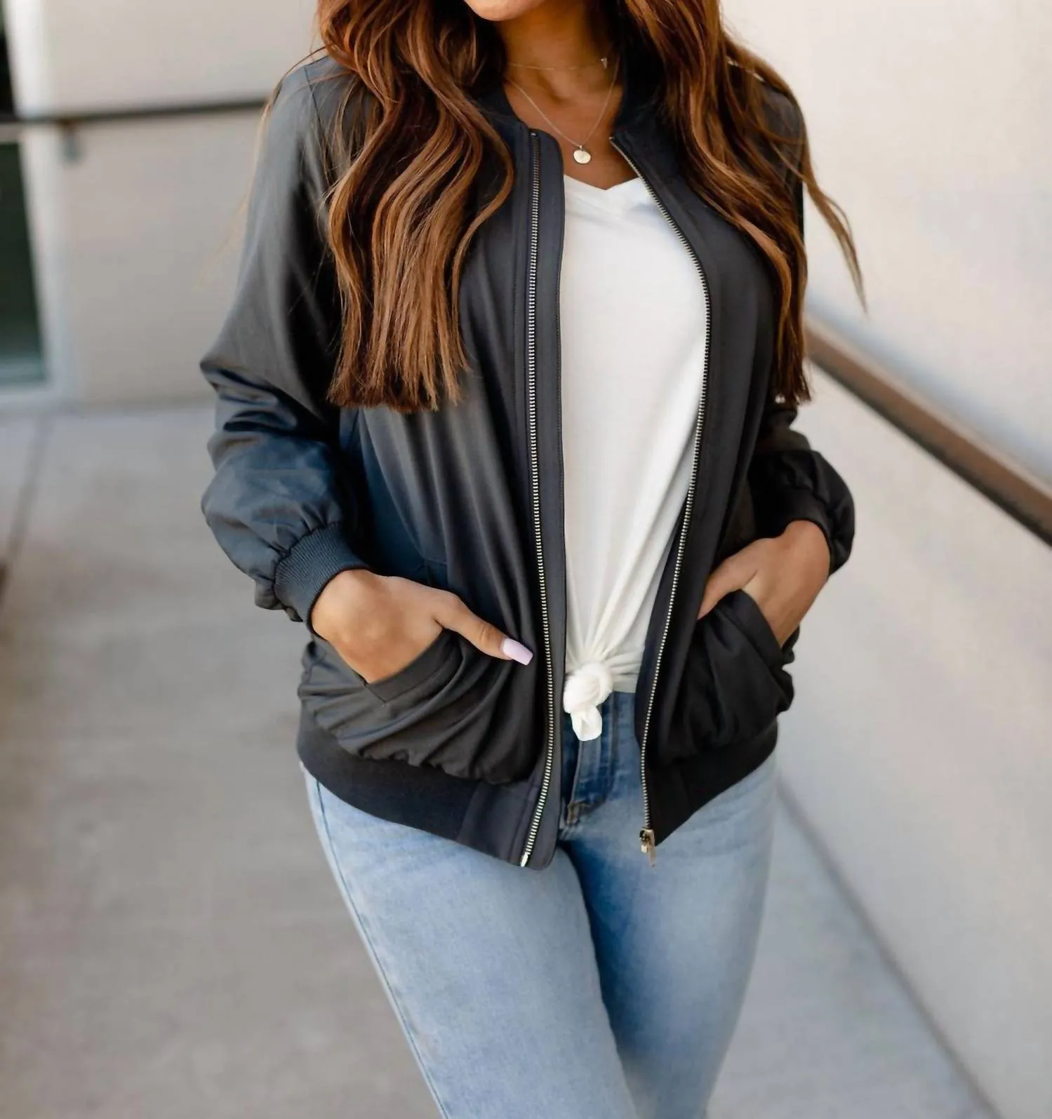 Essential Bomber Jacket In Charcoal