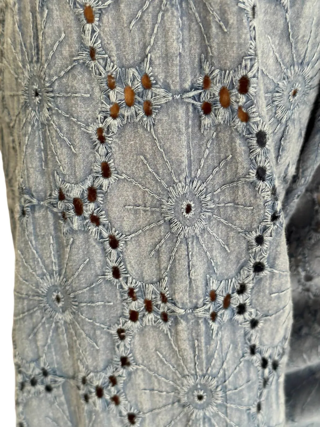 Eyelet Washed Denim Shirt In Blue