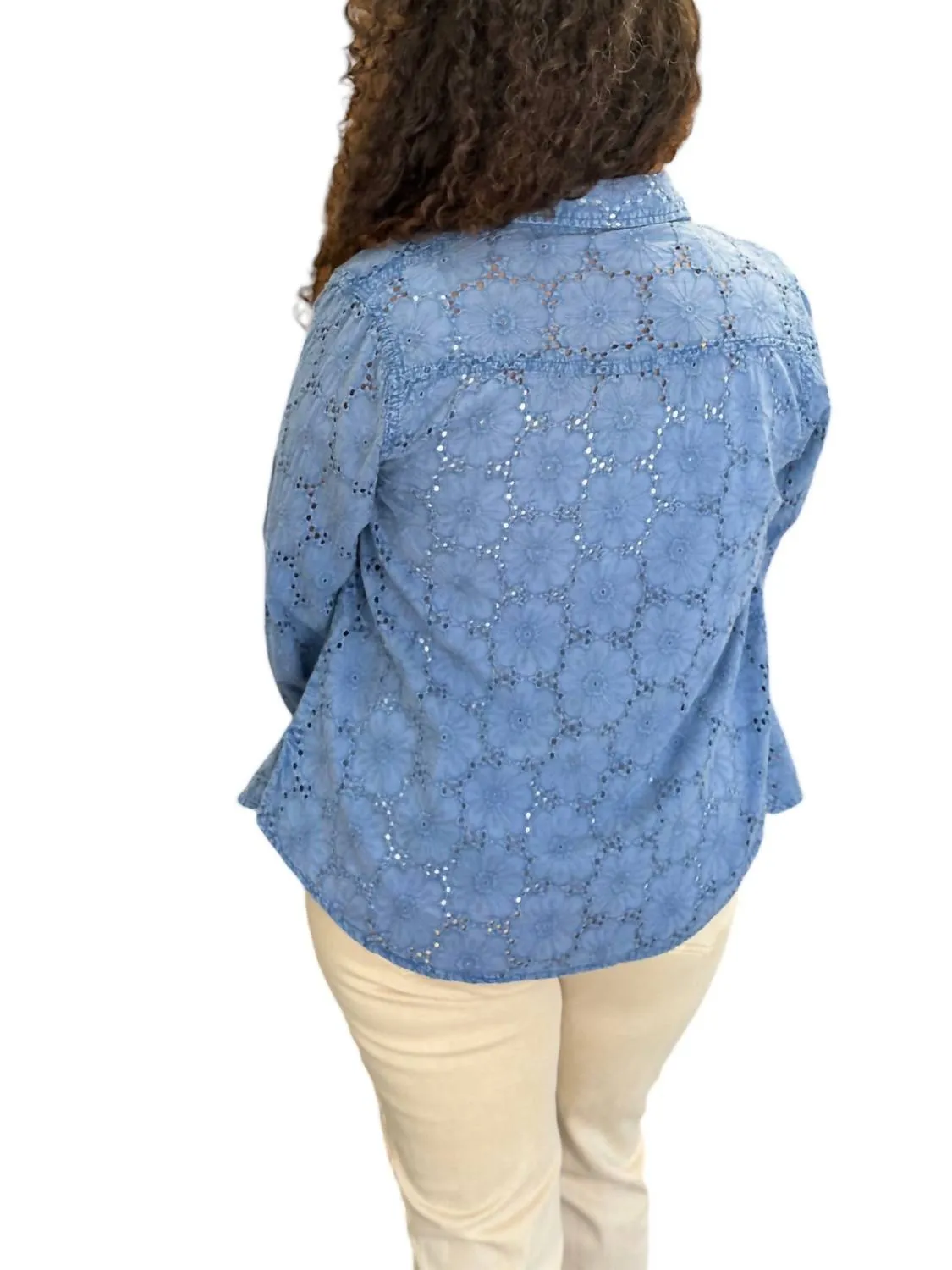 Eyelet Washed Denim Shirt In Blue