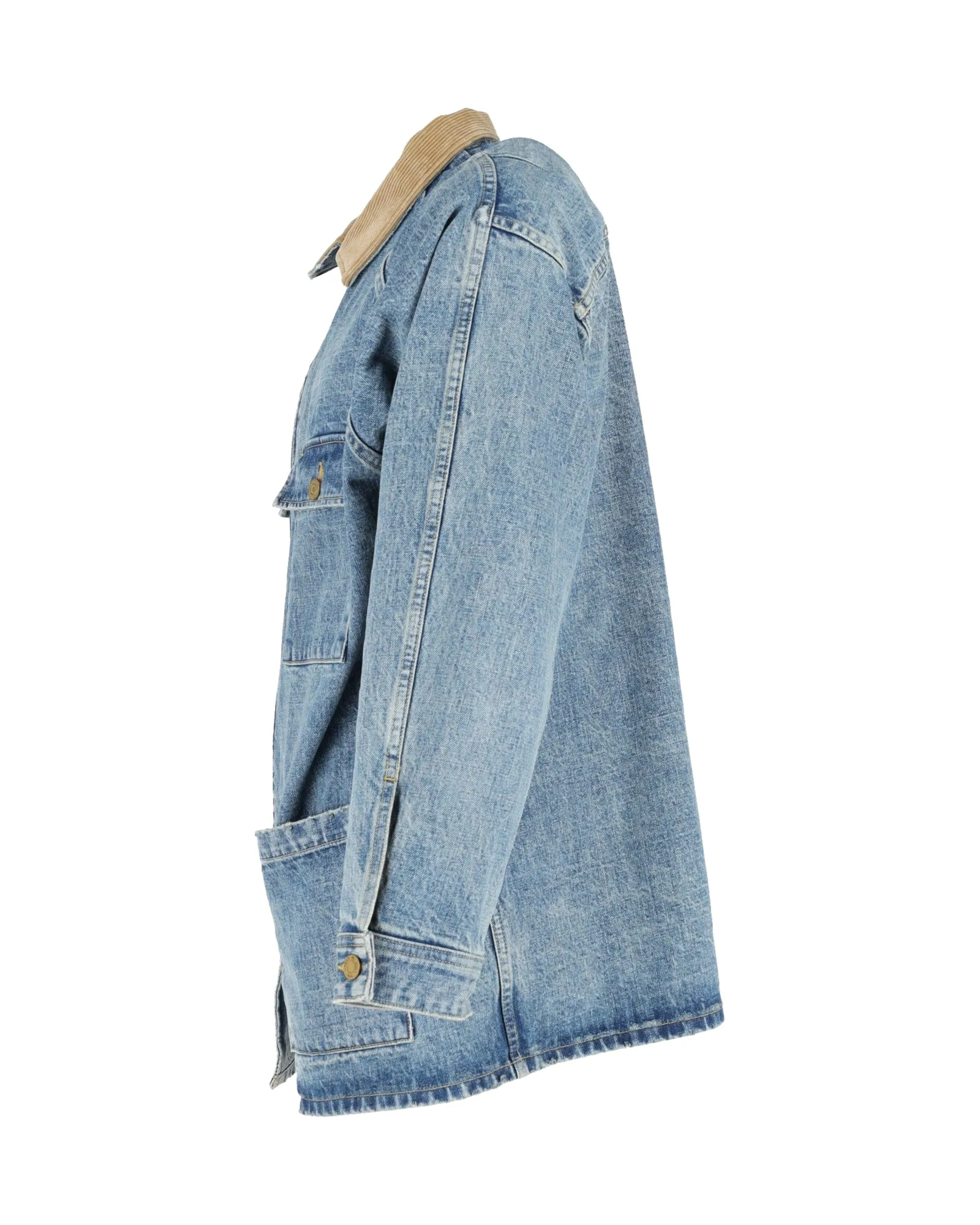 Fear of God Vintage Selvedge Denim Long Trucker Jacket in Light Blue Cotton