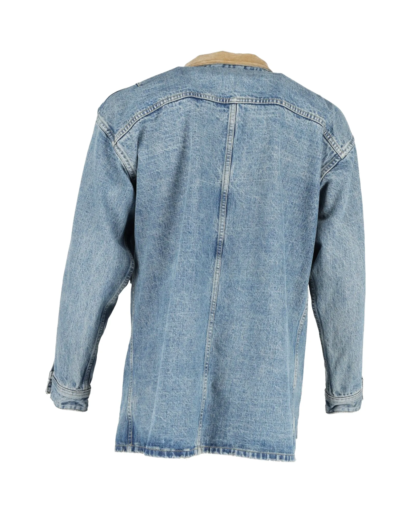 Fear of God Vintage Selvedge Denim Long Trucker Jacket in Light Blue Cotton