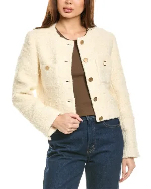 FRAME Denim Cropped Button Front Wool-Blend Jacket