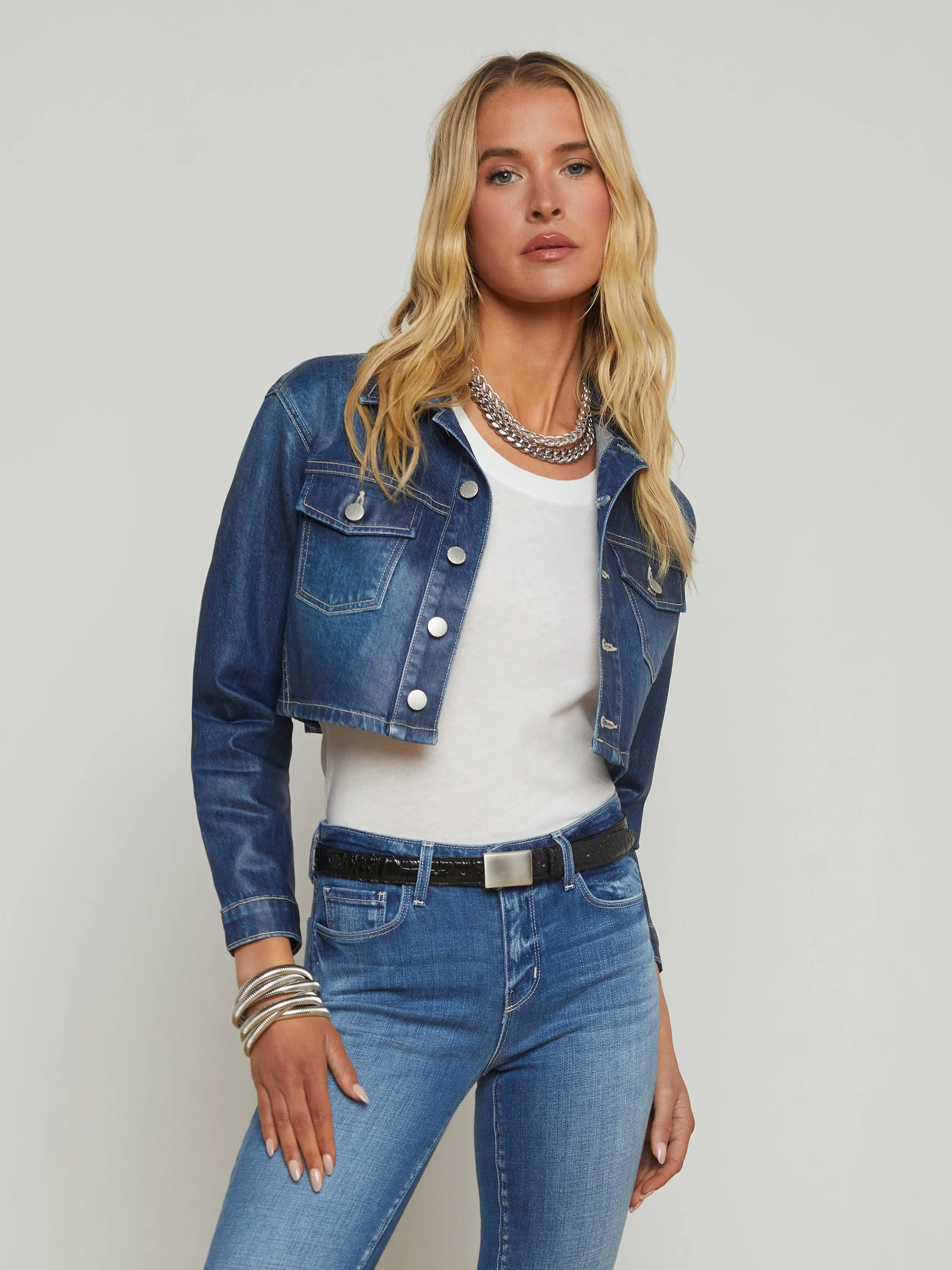 Genevie Coated Cropped Denim Jacket