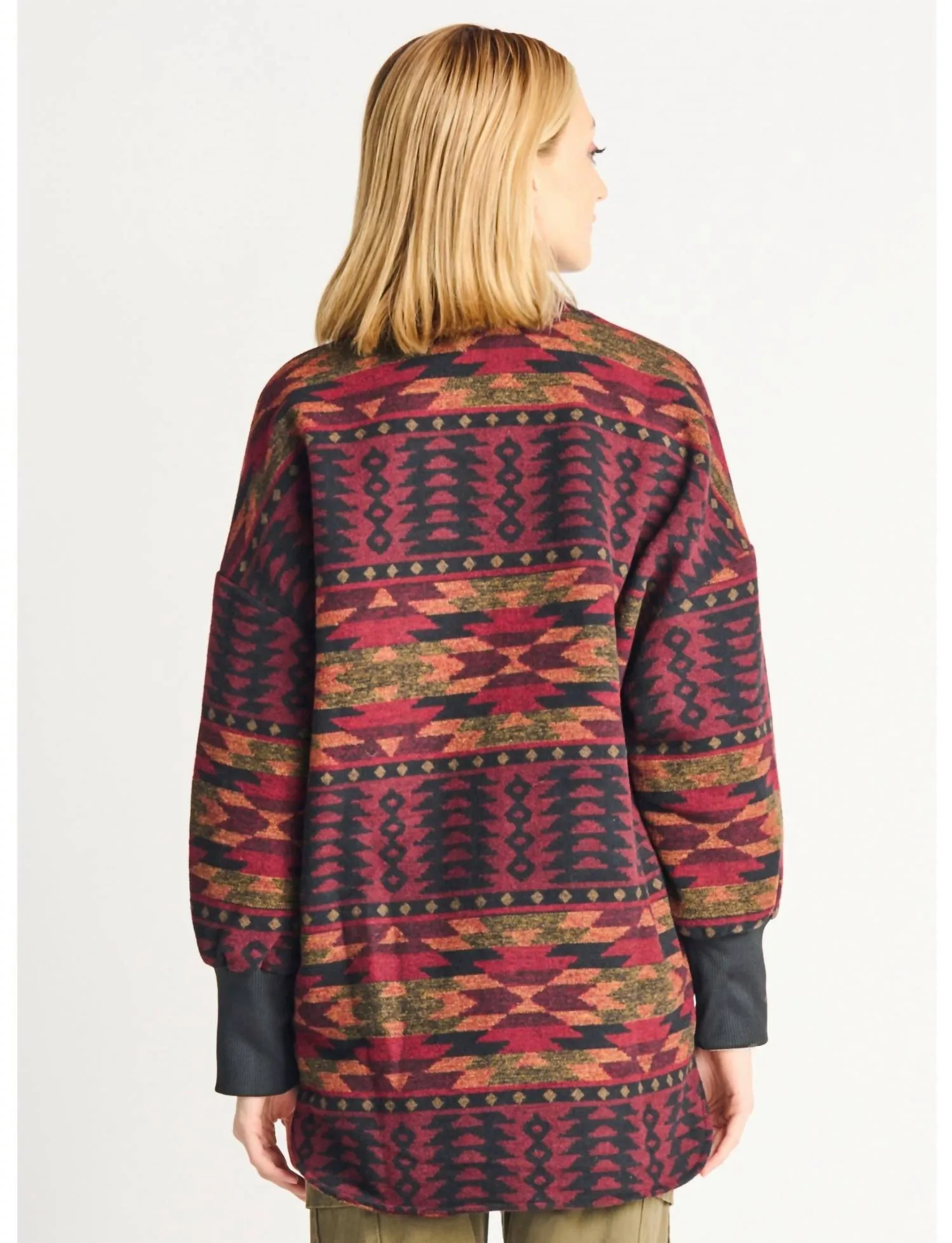 Geo Zip Front Printed Jacket In Afghan Burgundy Geo