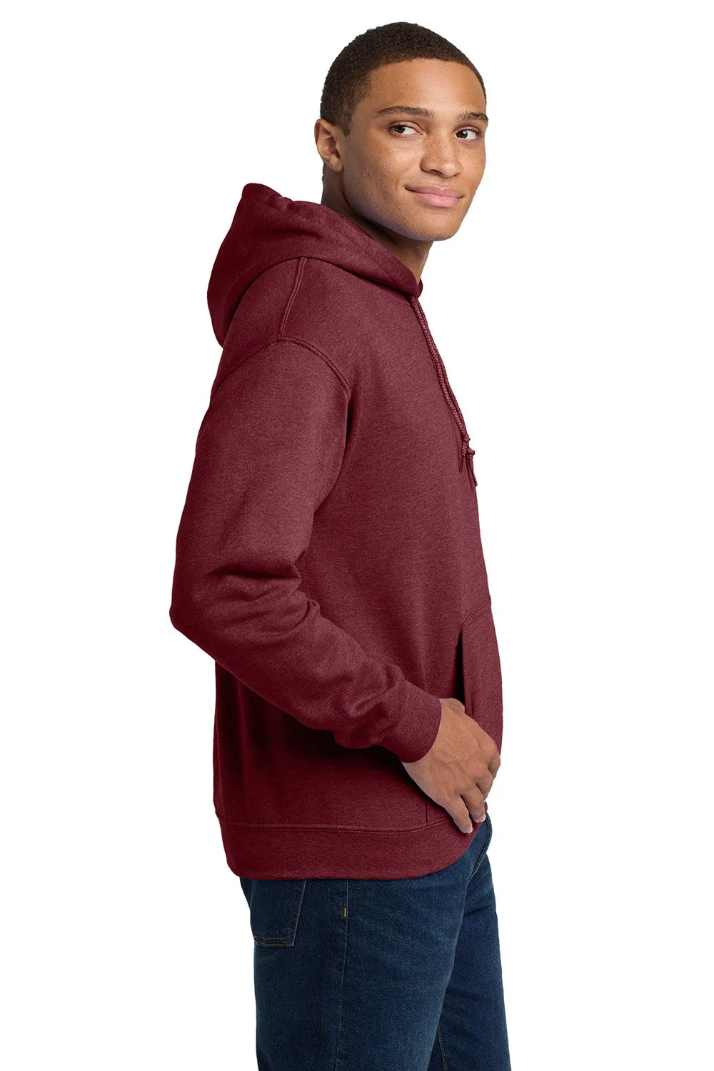 Gildan Mens Pill Resistant Hooded Sweatshirt Hoodie w/ Pouch Pocket - Heather Dark Maroon