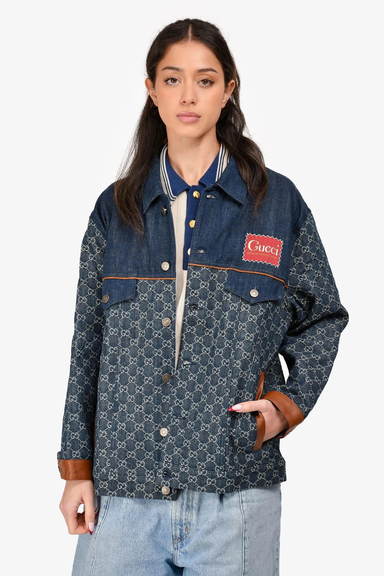 Gucci Blue Denim GG Supreme Logo Jacket Size 48