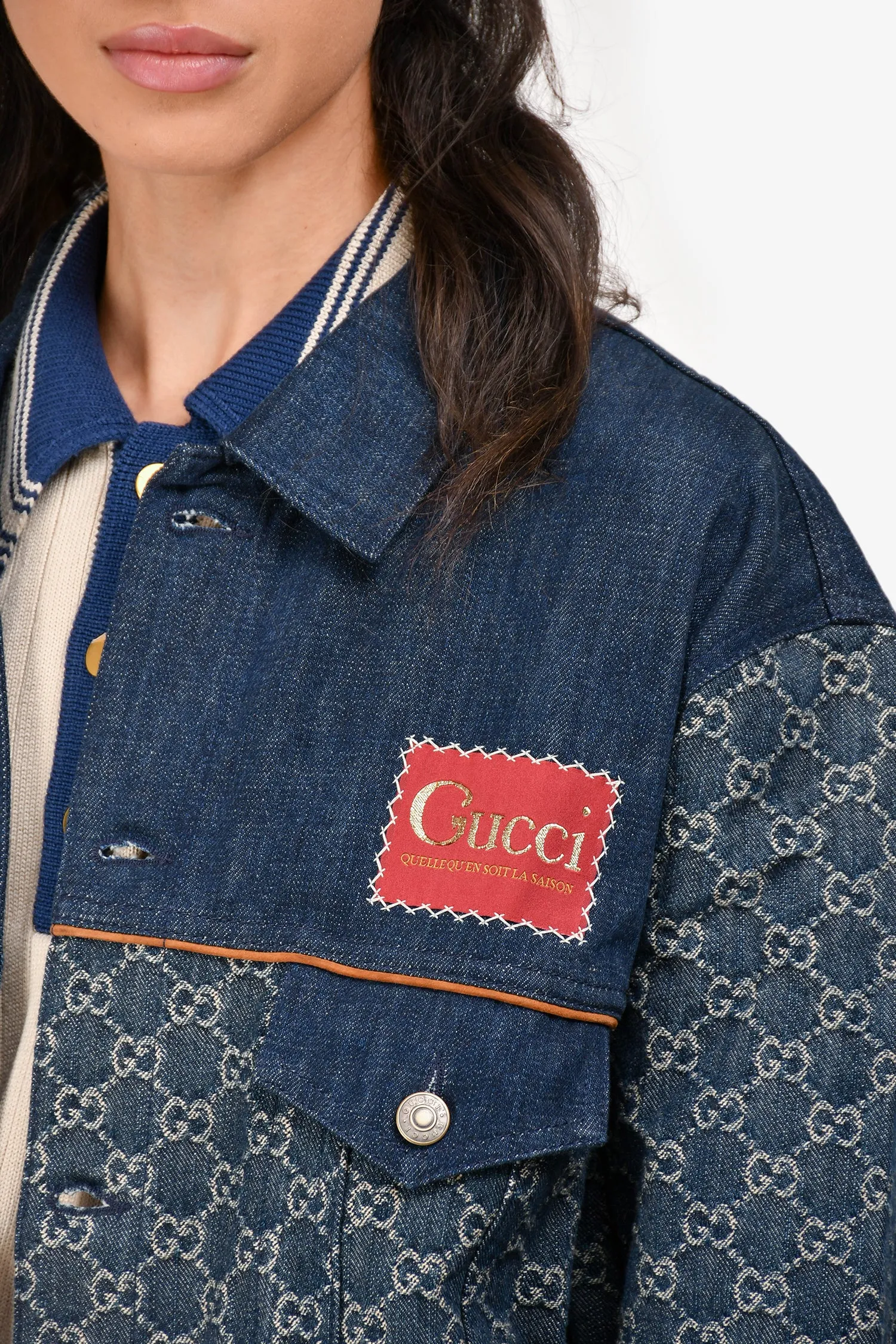 Gucci Blue Denim GG Supreme Logo Jacket Size 48