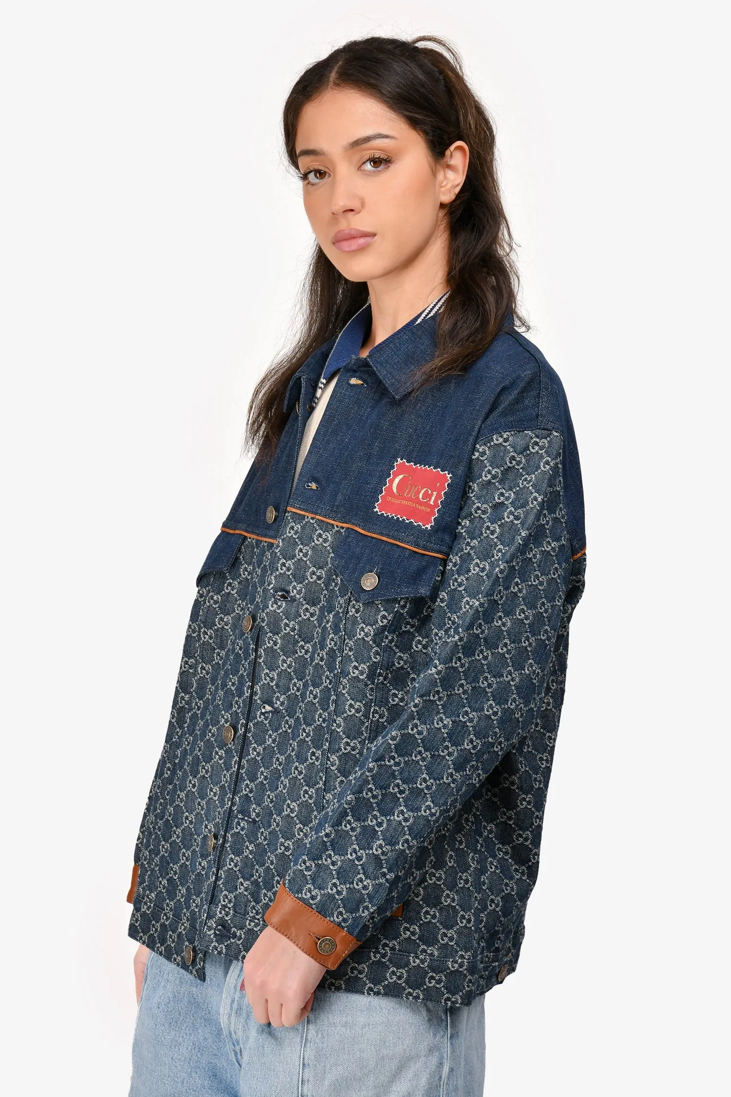 Gucci Blue Denim GG Supreme Logo Jacket Size 48
