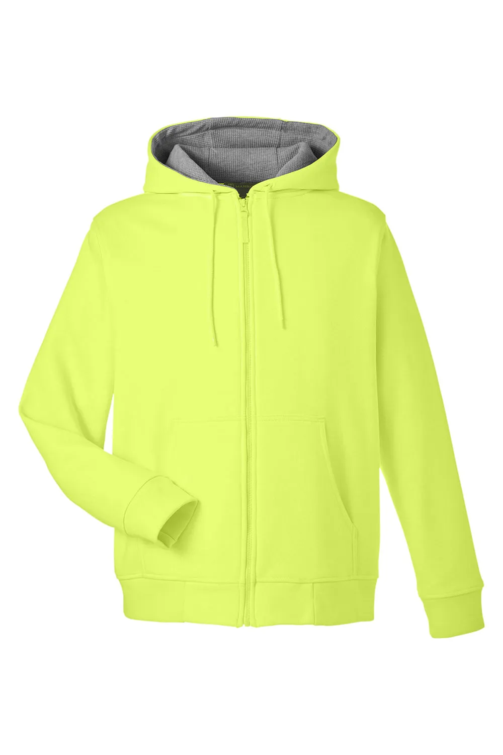 Harriton Mens Climabloc Water Resistant Full Zip Hooded Sweatshirt Hoodie w/ Pockets - Safety Yellow