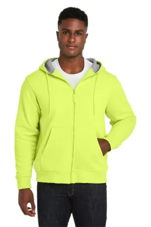 Harriton Mens Climabloc Water Resistant Full Zip Hooded Sweatshirt Hoodie w/ Pockets - Safety Yellow
