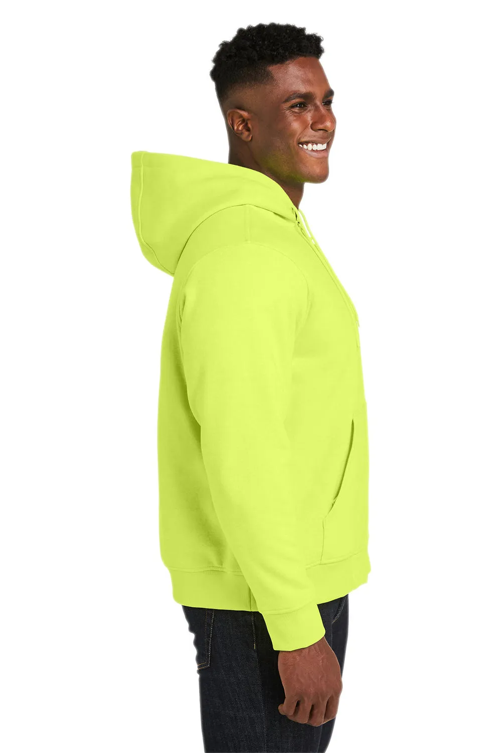 Harriton Mens Climabloc Water Resistant Full Zip Hooded Sweatshirt Hoodie w/ Pockets - Safety Yellow