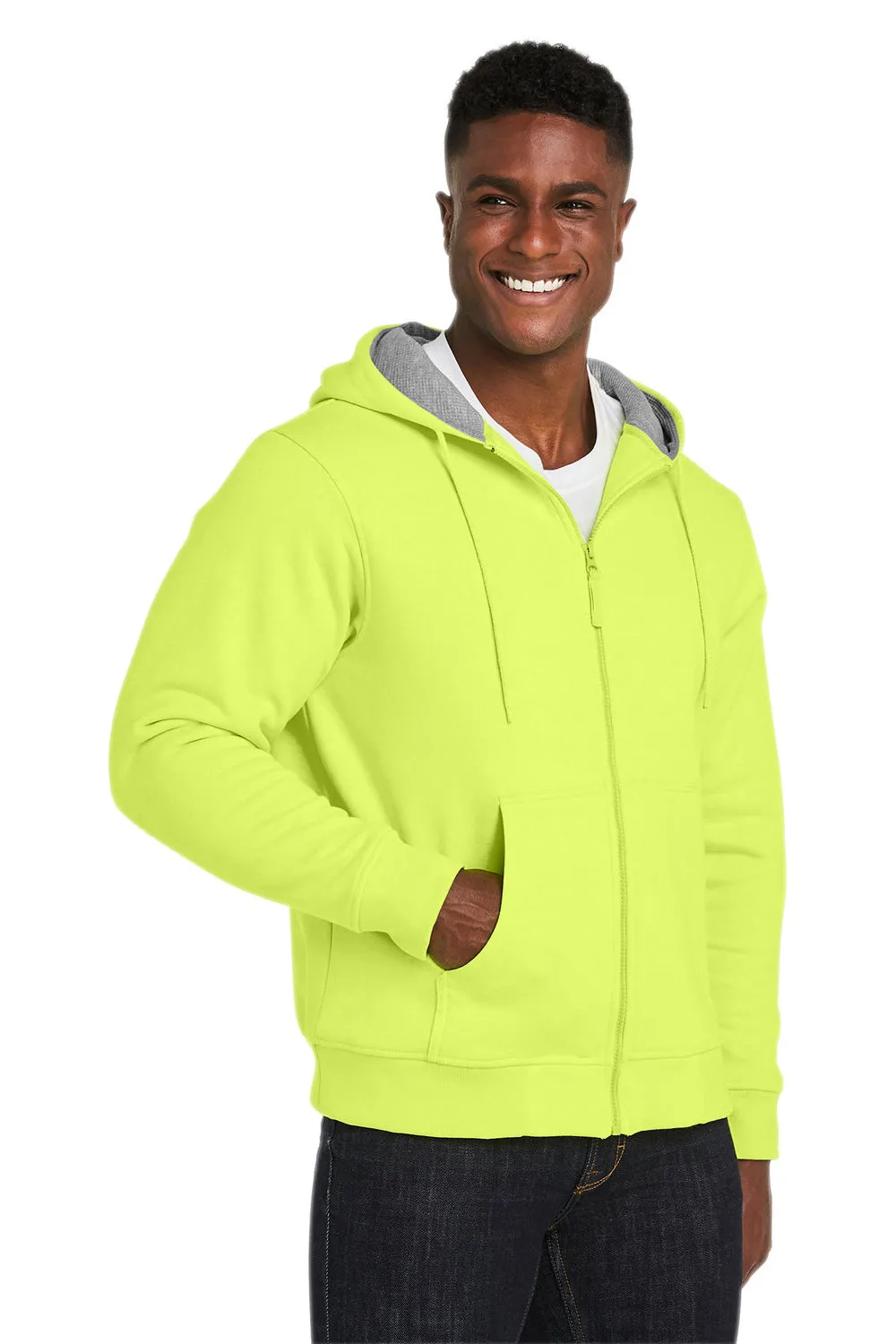 Harriton Mens Climabloc Water Resistant Full Zip Hooded Sweatshirt Hoodie w/ Pockets - Safety Yellow