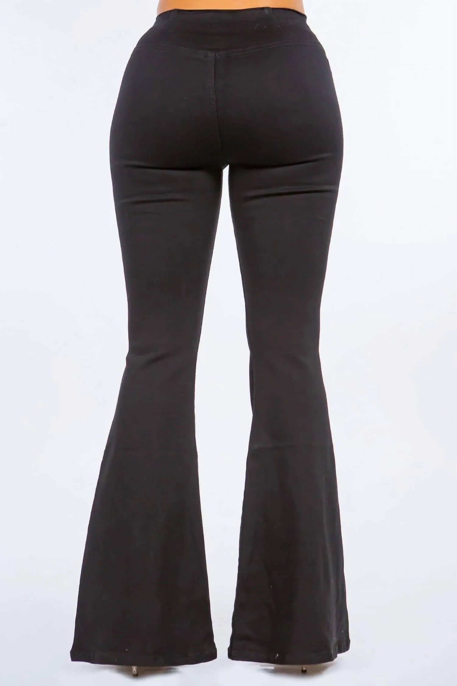 High Waist Pull On Flare Jeans In Black