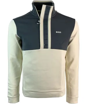 Hugo Boss Men Quarter Zip Sweatshirt Beige Gray Sweatshirt