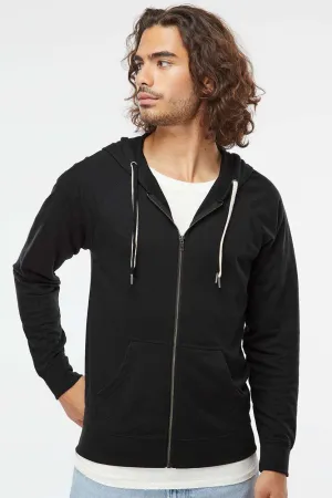 Independent Trading Company Mens Icon Loopback Terry Full Zip Hooded Sweatshirt Hoodie w/ Pockets - Black