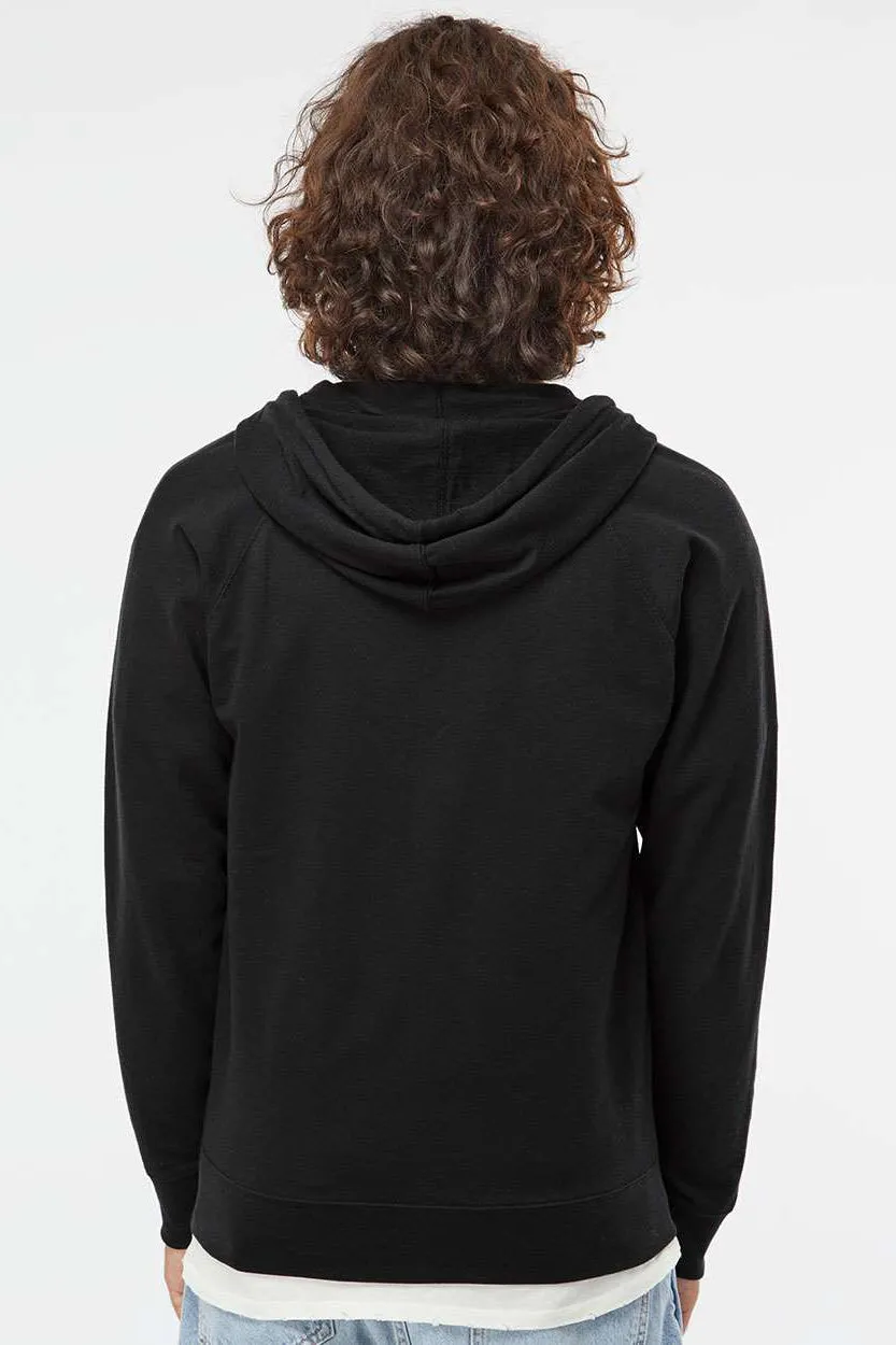 Independent Trading Company Mens Icon Loopback Terry Full Zip Hooded Sweatshirt Hoodie w/ Pockets - Black