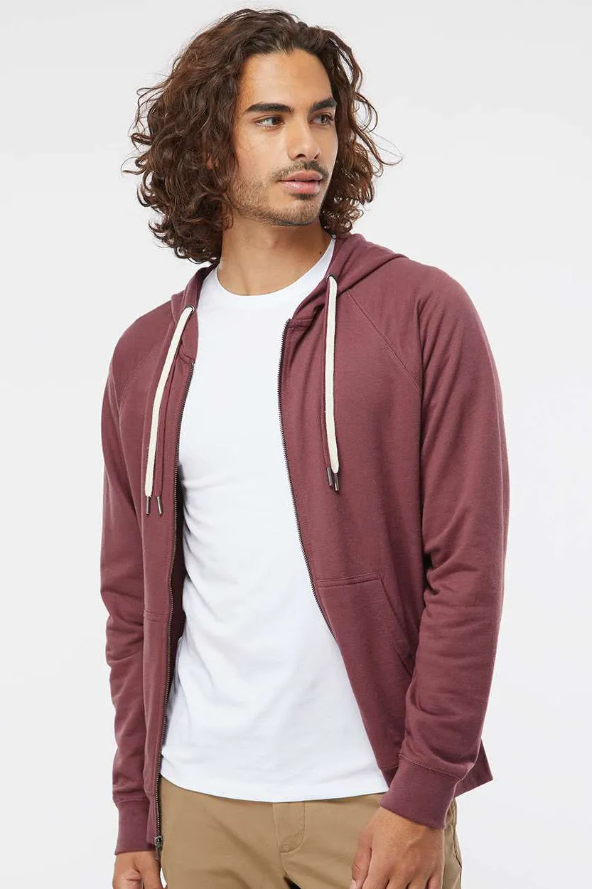 Independent Trading Company Mens Icon Loopback Terry Full Zip Hooded Sweatshirt Hoodie w/ Pockets - Port