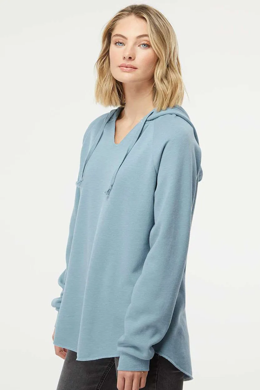 Independent Trading Company Womens California Wave Wash Hooded Sweatshirt Hoodie - Misty Blue