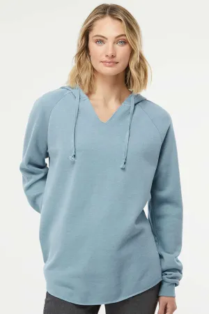 Independent Trading Company Womens California Wave Wash Hooded Sweatshirt Hoodie - Misty Blue