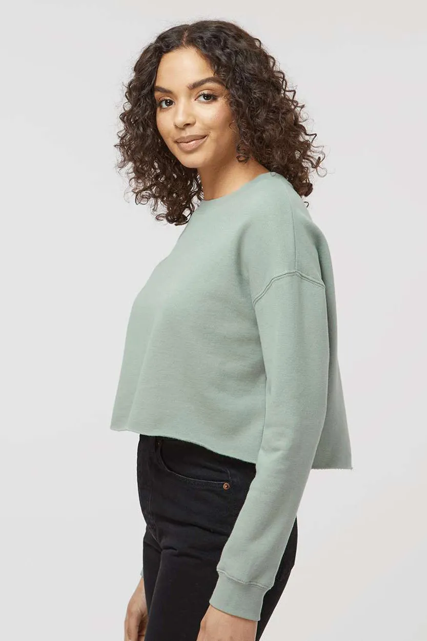 Independent Trading Company Womens Crop Crewneck Sweatshirt - Sage Green