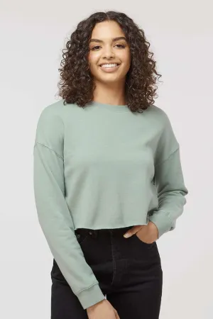 Independent Trading Company Womens Crop Crewneck Sweatshirt - Sage Green