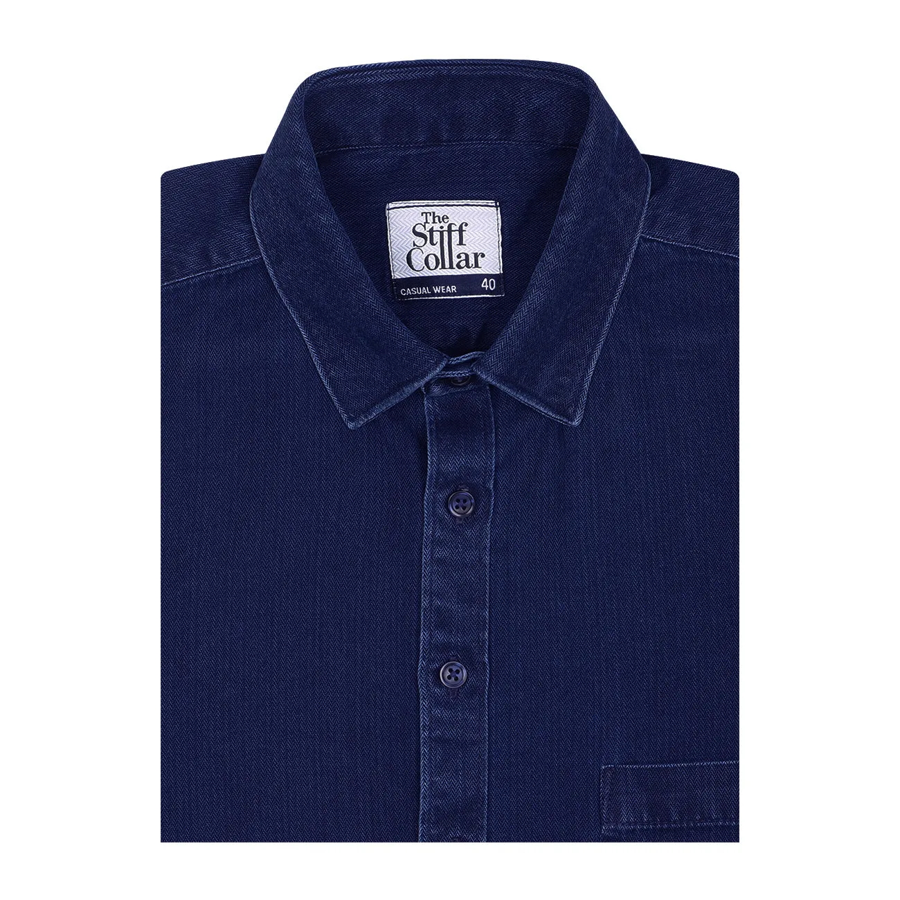 Indigo Blue Herringbone Denim Washed Regular Fit Shirt