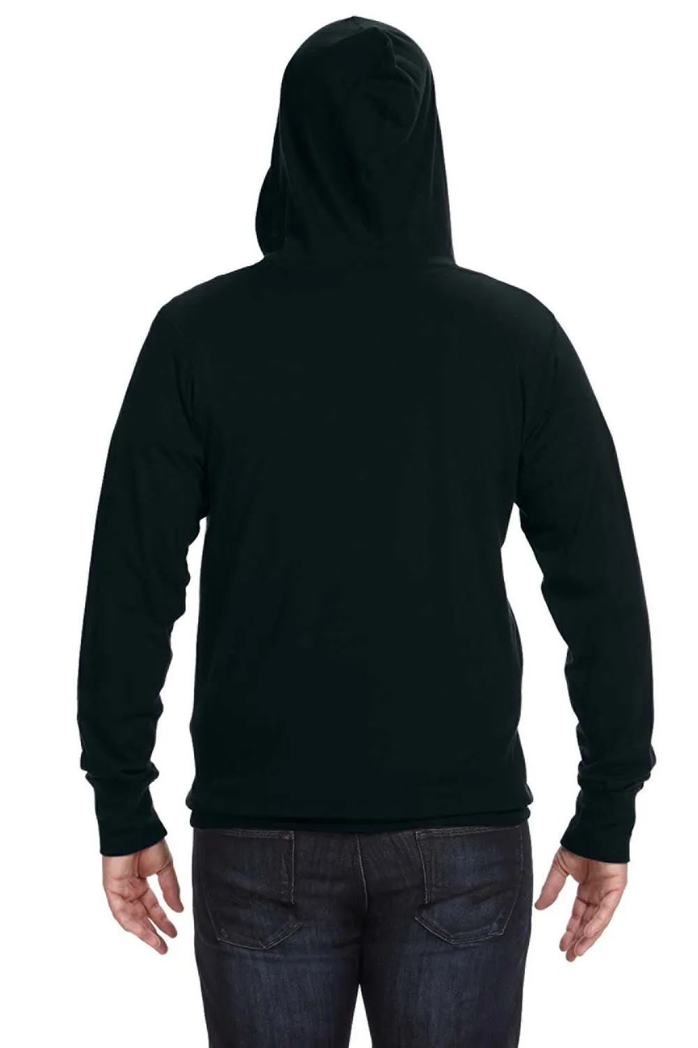 J America Mens Sport Lace Jersey Hooded Sweatshirt Hoodie w/ Pouch Pocket - Black