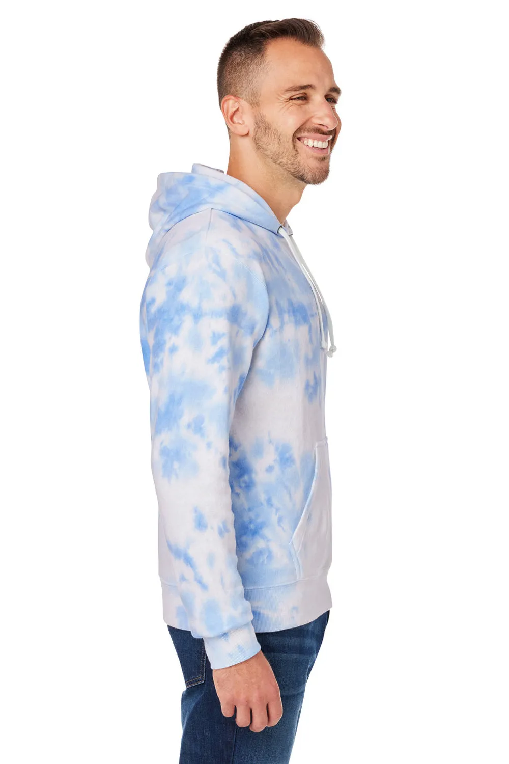 J America Mens Tie-Dye Hooded Sweatshirt Hoodie w/ Pouch Pocket - Periwinkle Blue