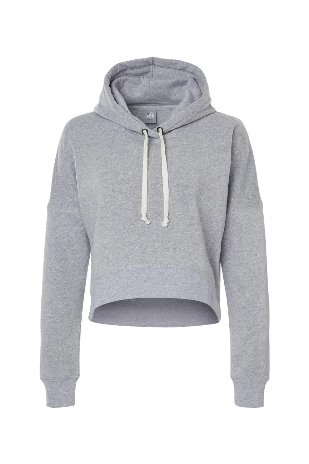 J America Womens Cropped Hooded Sweatshirt Hoodie - Grey Triblend