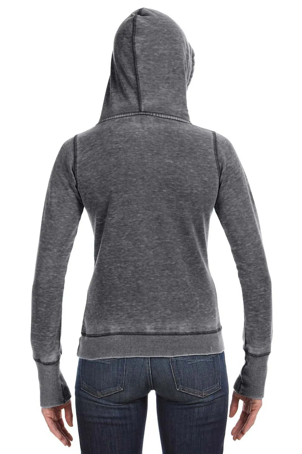 J America Womens Zen Burnout Fleece Hooded Sweatshirt Hoodie w/ Pouch Pocket - Dark Smoke Grey