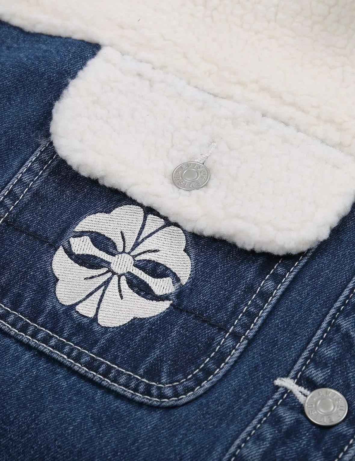 Kamon Print Sherpa Mixed Denim Shirt Jacket