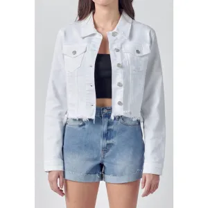 Katrina Destroyed Fitted Denim Jacket In White