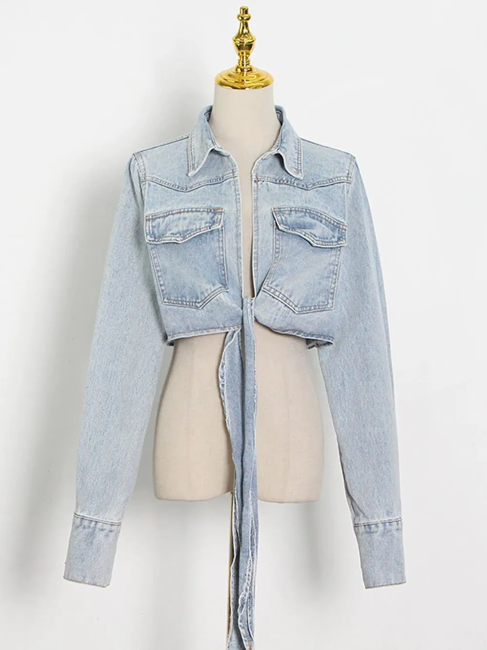Lace Up Bowknot Denim Jacket