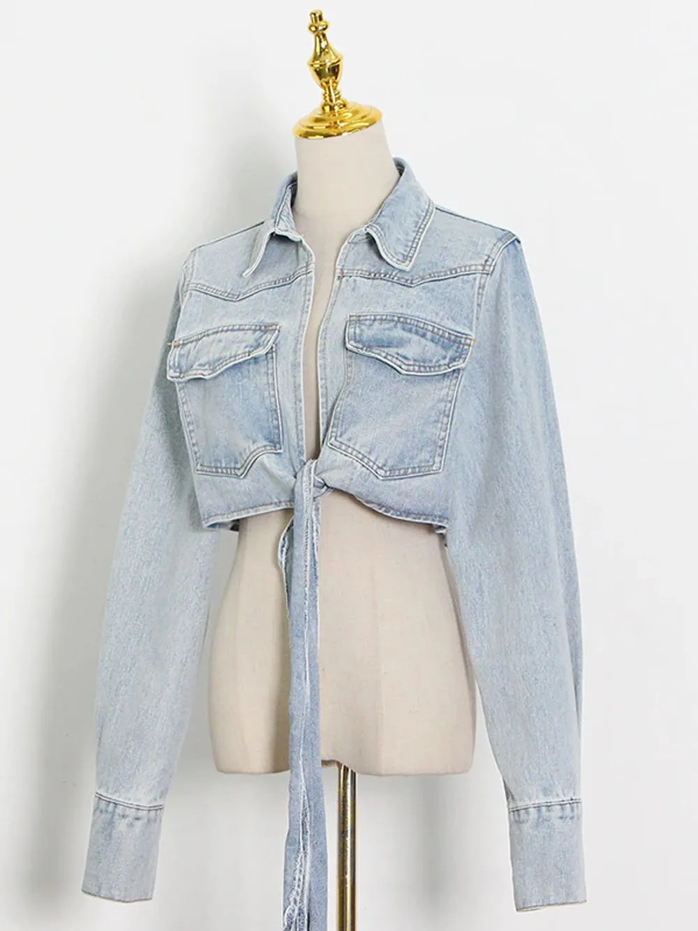Lace Up Bowknot Denim Jacket