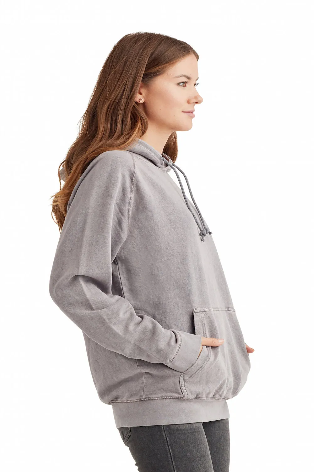 Lane Seven Mens Vintage Raglan Hooded Sweatshirt Hoodie w/ Pouch Pocket - Vintage Zinc Grey