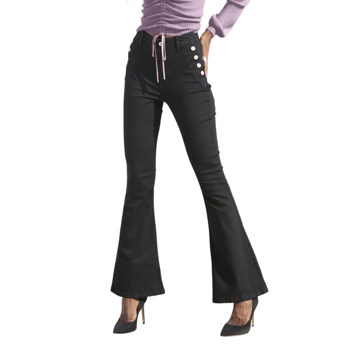 LASCANA Women's Button Detail Flare Jeans