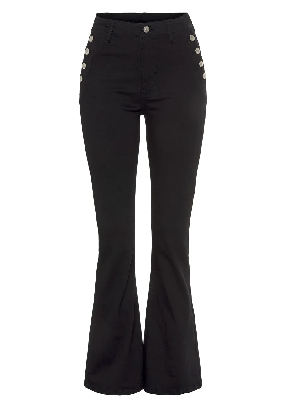 LASCANA Women's Button Detail Flare Jeans