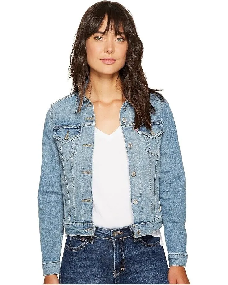 Levis Trucker Jacket Women's Large Blue Cotton Blend Denim Long Sleeve JDM216